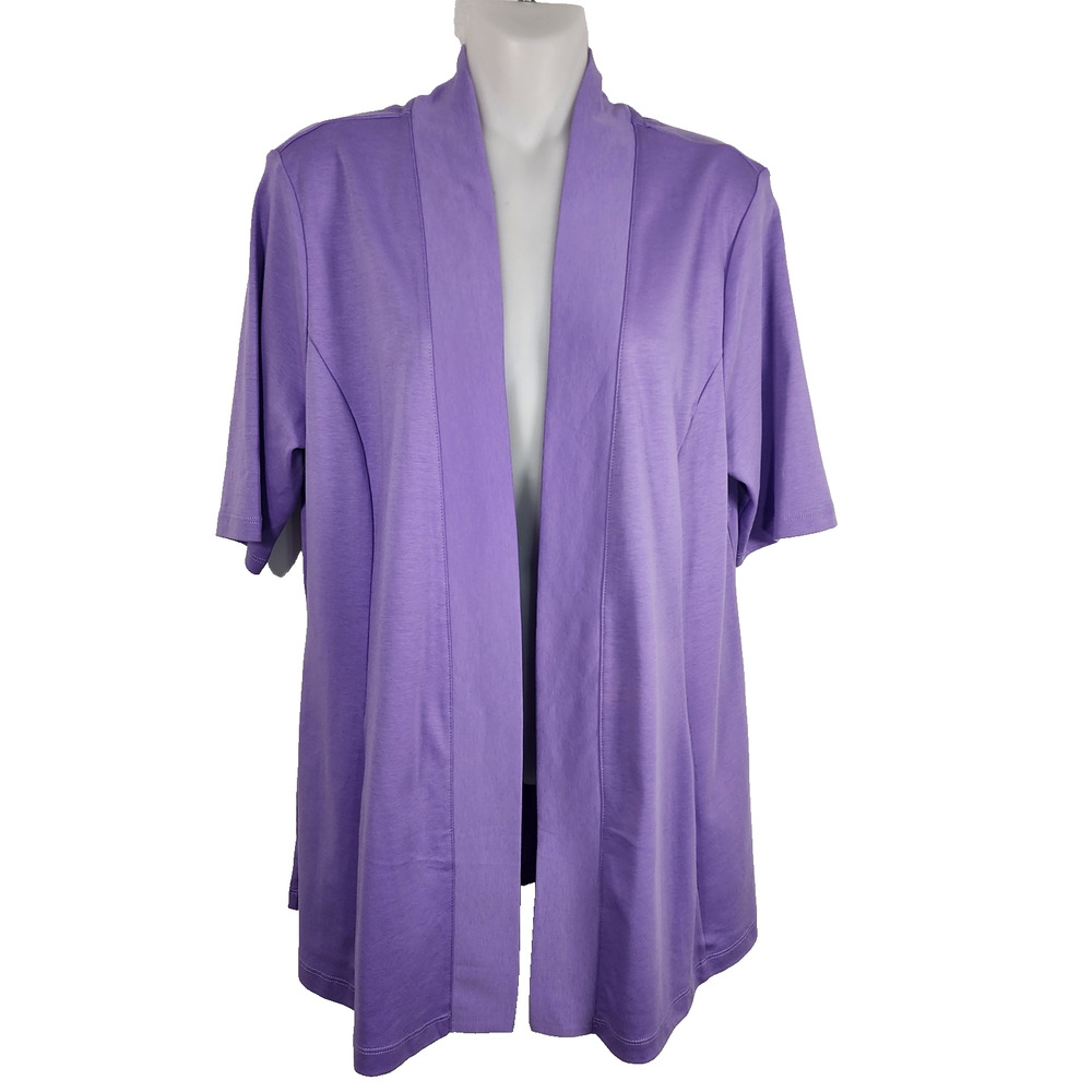 Isaac Mizrahi Live! Essentials Pima Cotton Open Front Cardigan Medium Purple